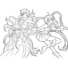 Coloriage Pichi Pichi Pitch trois sirènes chanteuses avec micros