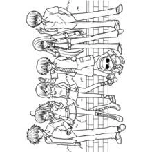 Coloriage Groupe d'amis en uniforme scolaire