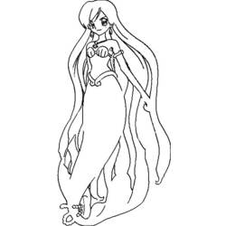Coloriage Sirène princesse aux longs cheveux flottants