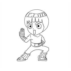 Coloriage Rock Lee en posture de combat chibi