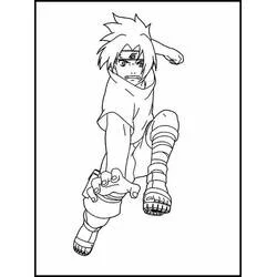 Coloriage Sasuke sautant en pleine action