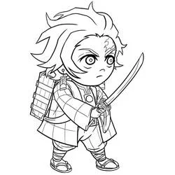 Coloriage Tanjiro chibi tenant son sabre