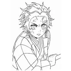Coloriage Tanjiro avec une expression déterminée