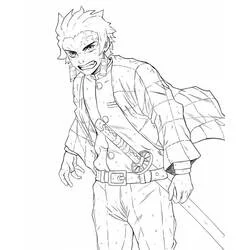 Coloriage Tanjiro avec katana et haori