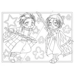 Coloriage Tanjiro et Shinobu Kocho armés de leurs sabres