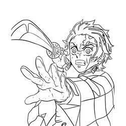Coloriage Tanjiro en colère brandissant son sabre