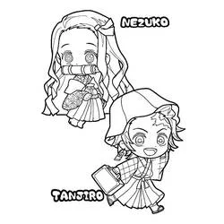 Coloriage Tanjiro et Nezuko en version chibi