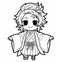 Coloriage Chibi Tanjiro Kamado en kimono