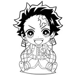 Coloriage Tanjiro version chibi tout sourire