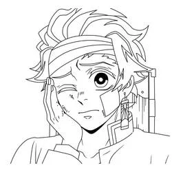 Coloriage Tanjiro Kamado avec bandeau et expression déterminée