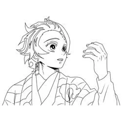 Coloriage Tanjiro regardant de côté la main levée