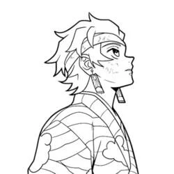Coloriage Tanjiro de profil avec sa boucle d'oreille hanafuda
