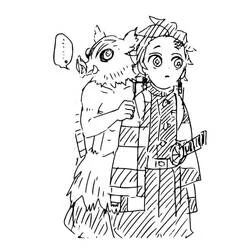 Coloriage Tanjiro et Inosuke côte à côte