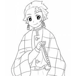 Coloriage Tanjiro souriant avec son sabre