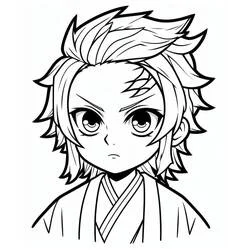Coloriage Tanjiro en portrait avec cheveux hérissés