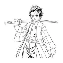 Coloriage Tanjiro Kamado tenant son épée