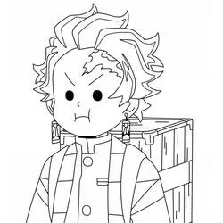 Coloriage Tanjiro avec sa caisse en bois sur le dos