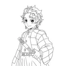 Coloriage Tanjiro tenant son sabre