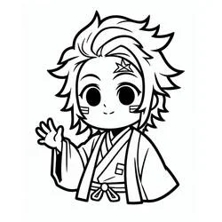 Coloriage Tanjiro qui salue en version chibi