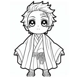 Coloriage Tanjiro en kimono façon chibi