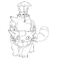 Coloriage Totoro sur le Chat-bus avec un parapluie Coloriage Totoro sur le Chat-bus avec un parapluie