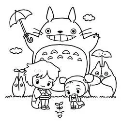 Coloriage Totoro chibi avec des enfants et petits Totoros Coloriage Totoro chibi avec des enfants et petits Totoros