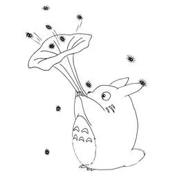 Coloriage Totoro tenant une feuille sous des étoiles tombantes Coloriage Totoro tenant une feuille sous des étoiles tombantes