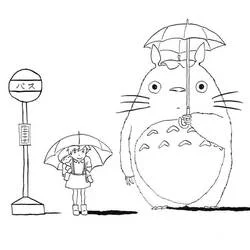Coloriage Totoro attendant le bus avec Mei Coloriage Totoro attendant le bus avec Mei