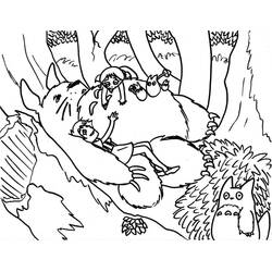 Coloriage Totoro endormi avec les enfants sous l'arbre Coloriage Totoro endormi avec les enfants sous l'arbre