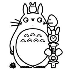 Coloriage Totoro avec une petite créature sur la tête et des amis empilés Coloriage Totoro avec une petite créature sur la tête et des amis empilés