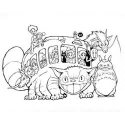 Coloriage Chat-bus avec Totoro et personnages de Studio Ghibli Coloriage Chat-bus avec Totoro et personnages de Studio Ghibli