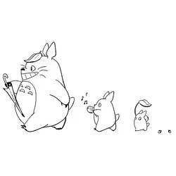 Coloriage Totoro se promenant avec deux petits compagnons Coloriage Totoro se promenant avec deux petits compagnons