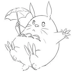 Coloriage Totoro avec parapluie Coloriage Totoro avec parapluie