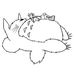 Coloriage Totoro qui dort avec un enfant sur le ventre Coloriage Totoro qui dort avec un enfant sur le ventre