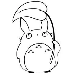 Coloriage Totoro tenant une feuille en guise de parapluie Coloriage Totoro tenant une feuille en guise de parapluie