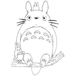 Coloriage Totoro assis sur une branche avec un petit compagnon Coloriage Totoro assis sur une branche avec un petit compagnon