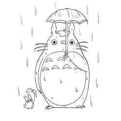 Coloriage Totoro debout sous la pluie avec un parapluie Coloriage Totoro debout sous la pluie avec un parapluie
