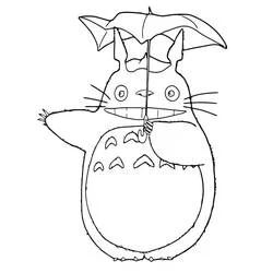 Coloriage Totoro souriant sous un parapluie feuille Coloriage Totoro souriant sous un parapluie feuille