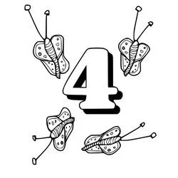 Coloriage Chiffre 4 avec papillons