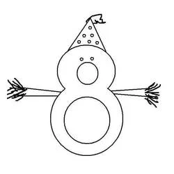 Coloriage Chiffre 8 avec un chapeau de fête
