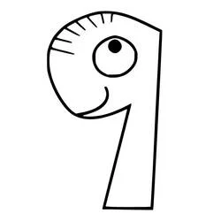 Coloriage Chiffre 9 avec un visage souriant