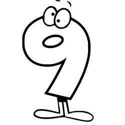 Coloriage Chiffre 9 avec un visage rigolo