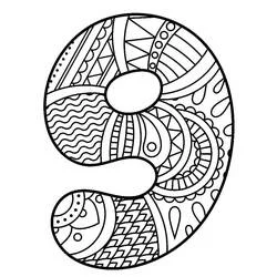 Coloriage Chiffre 9 rempli de motifs zentangle