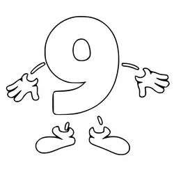 Coloriage Chiffre 9 avec mains et pieds