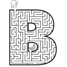 Coloriage Labyrinthe lettre B avec ours et banane