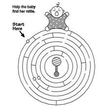 Coloriage Bébé cherchant son hochet dans un labyrinthe