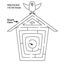 Coloriage Labyrinthe de l'oiseau vers sa maison