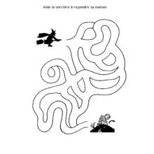 Coloriage Sorcière traversant un labyrinthe pour rejoindre sa maison