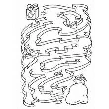 Coloriage Labyrinthe de ruban de Noël vers le cadeau