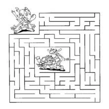 Coloriage Personnage cartoon devant un labyrinthe